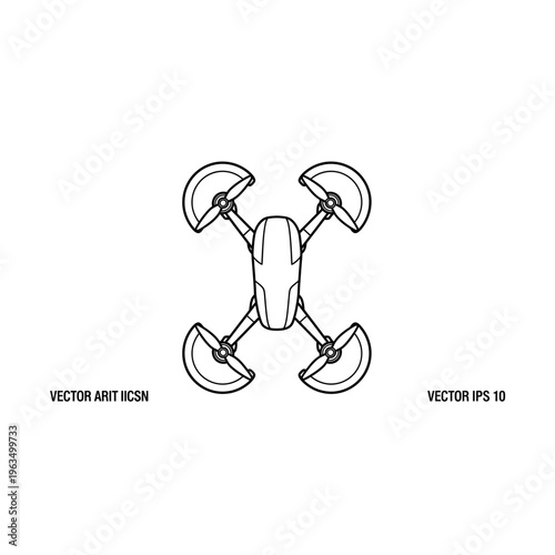 Drone top view outline icon with rotor guards for aerial safety technology