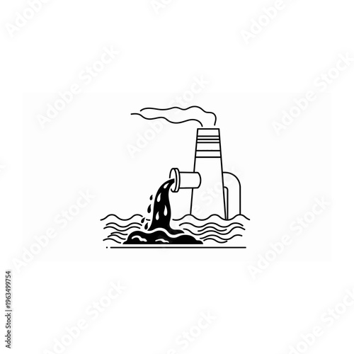 Industrial factory water pollution concept icon with toxic waste discharge