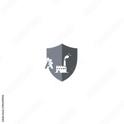 Factory production shield icon for industrial quality and compliance