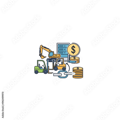 Heavy construction equipment financing and leasing concept vector