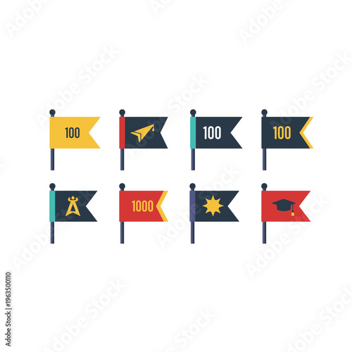 Set of colorful map pin flag icons for navigation and location tracking