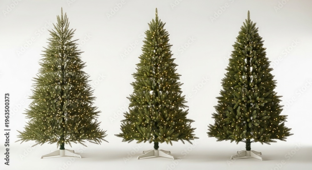 Fototapeta premium Three artificial christmas trees with different shapes and sizes