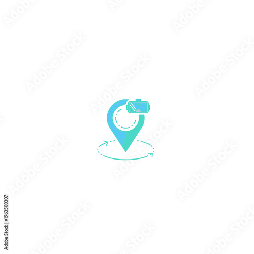 Virtual reality location icon with refresh arrows for navigation and mapping