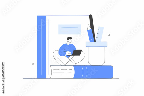 Modern Flat Illustration of Learning Process with Student and Book