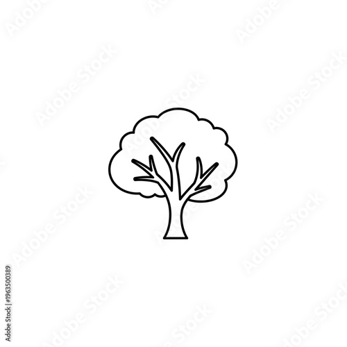 Minimalist tree line art icon graphic with a simple, clean line art illustration