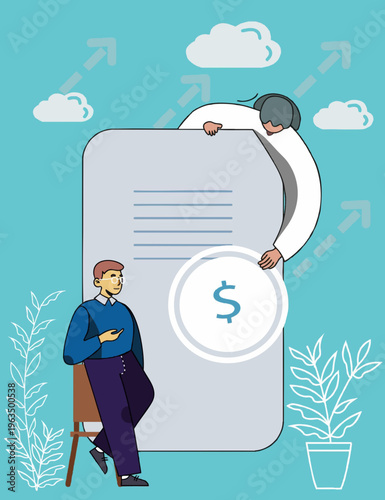 Flat Illustration Business Agreement with People and Dollar Coin