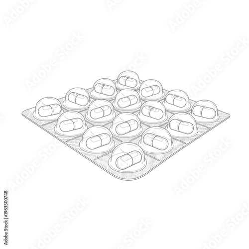 Isometric medical blister pack with pharmaceutical pills