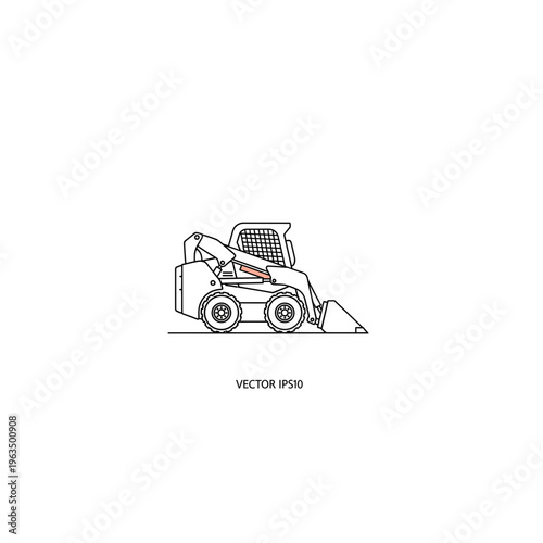 Construction skid steer loader vector line drawing illustration