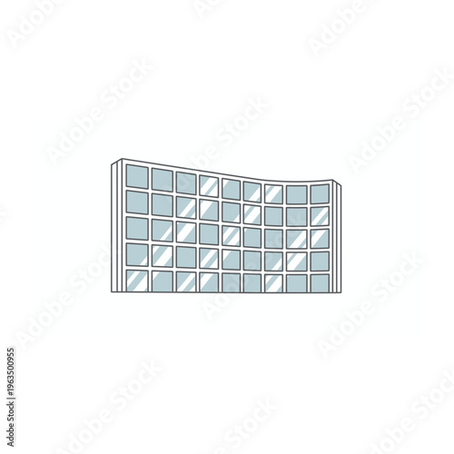 Curved glass architectural facade flat vector icon