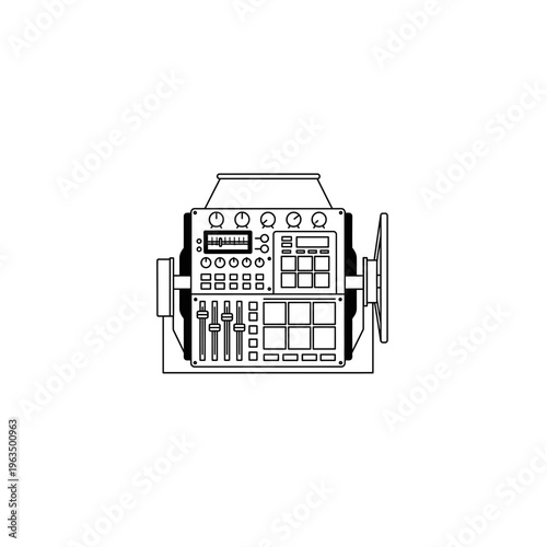 Industrial concrete mixer line art icon