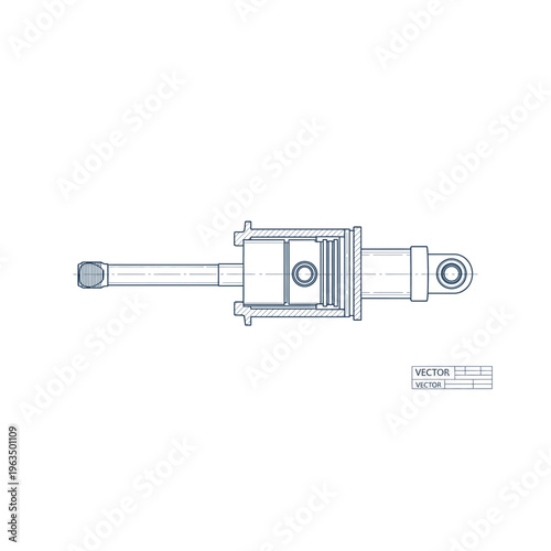 Technical engineering schematic of a hydraulic piston actuator system