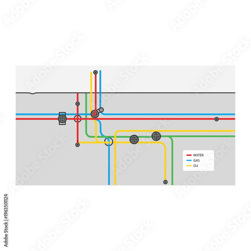 Underground infrastructure piping schematic diagram for urban planning