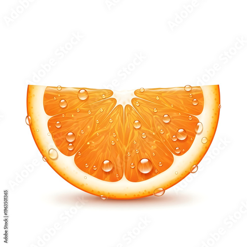 A fresh juicy slice of ripe orange citrus fruit isolated on a white background provides a healthy diet of vitamins and natural color