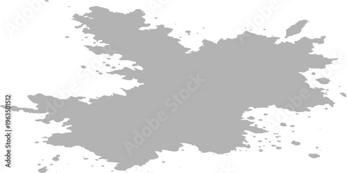 Grey paint splatter on white background, abstract ink blot with spray droplets, grunge brush stroke texture vector