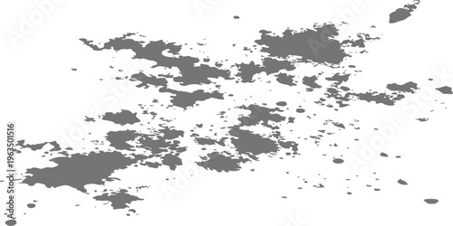 Grey paint splatter on white background, abstract ink blot with spray droplets, grunge brush stroke texture vector