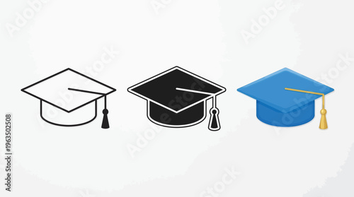 Graduation hat icon. Education cap symbol. Student hat vector illustration. College, school and university graduation ceremony sign. Academical degree pictogram.