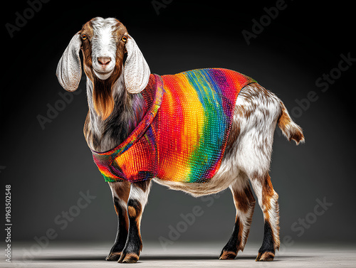 Brightly dyed goat harness with interactive LED stitching