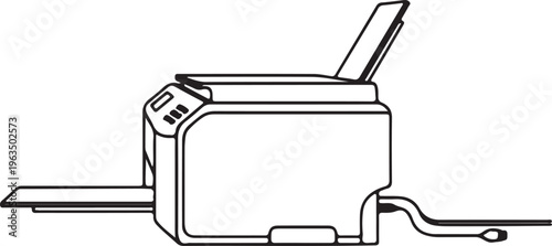 "Printer and copier vector illustration with paper tray and control panel representing office equipment"