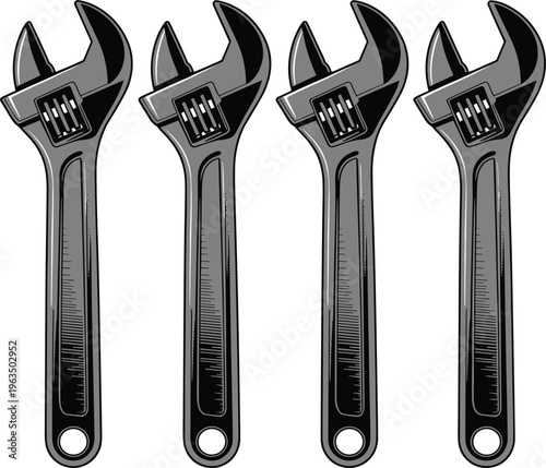 Set of adjustable wrench icons, industrial spanner tool vectors for repair and home maintenance services