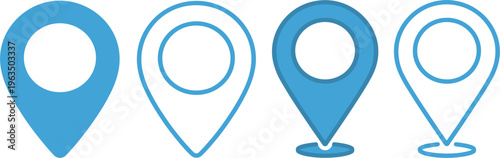 Blue map pin location icon set, vector elements for navigation, travel destination and positioning concept