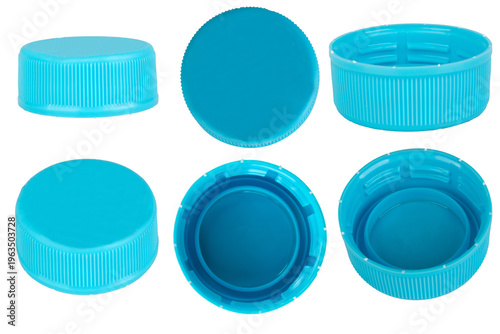 blue plastic bottle cap on white background