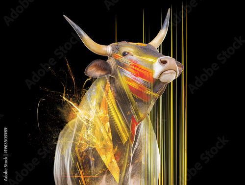 Cattle brand glowing with symbolic cultural and digital fusion