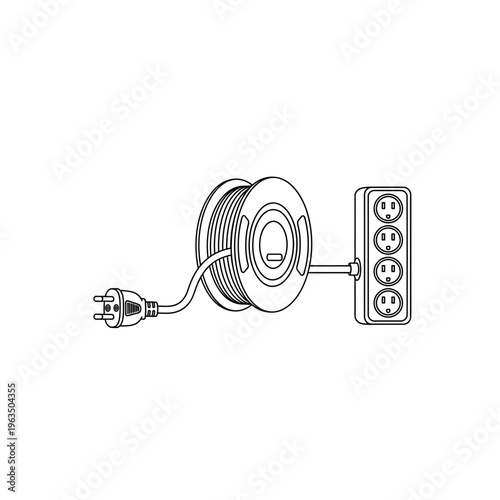 Power extension reel with electrical outlets line art