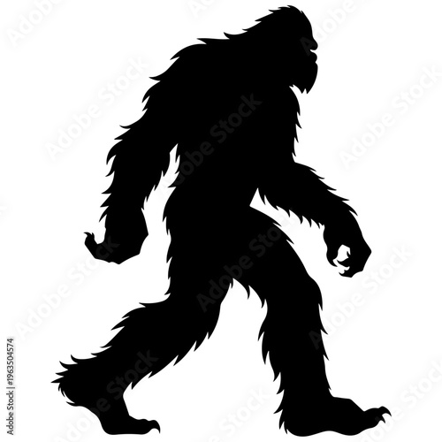 Mysterious silhouette of a giant bipedal creature walking upright on two legs