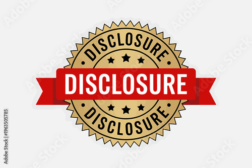 Disclosure stamp seal with red banner and white text on gold background
