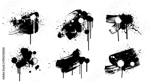 Smears hand drawn set with black ink splatters and grunge effects on white background featuring artistic, abstract, creative with design elements and