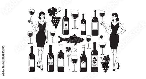 Wine and women illustration
