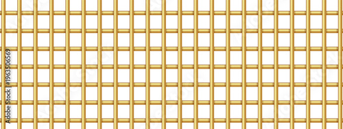 Golden prison cage. Metal jail bars, iron grid mesh of crossed rods. Prison or arrest and punishment concept. jailhouse. Vector design element isolated on transparent background