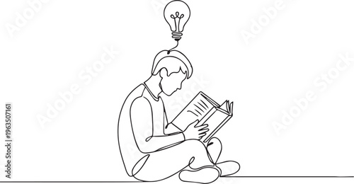 Minimalist vector illustration of a person studying with a creative bulb concept.