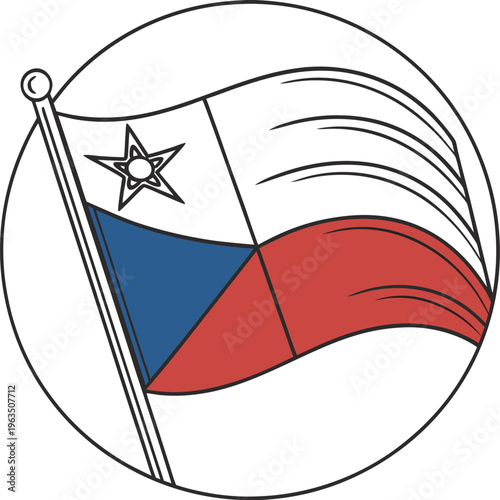 czech republic waving flag round badge icon illustration