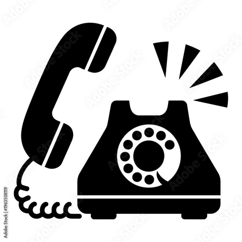 Black rotary phone with receiver off hook making loud noise