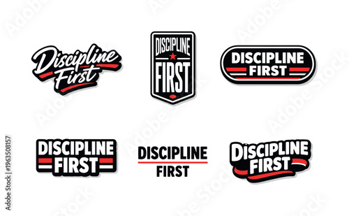Collection of "Discipline First" text logos and emblems in various styles