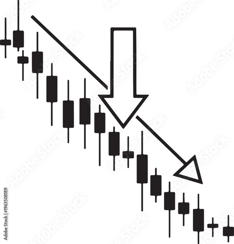 Bearish Candlestick Trend with Down Arrows Vector, Stock Market Decline and Trading Loss Concept