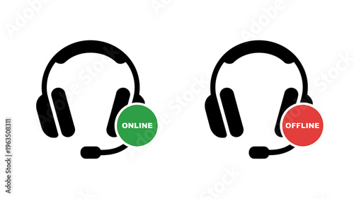 Headphones with online and offline status indicators on white background