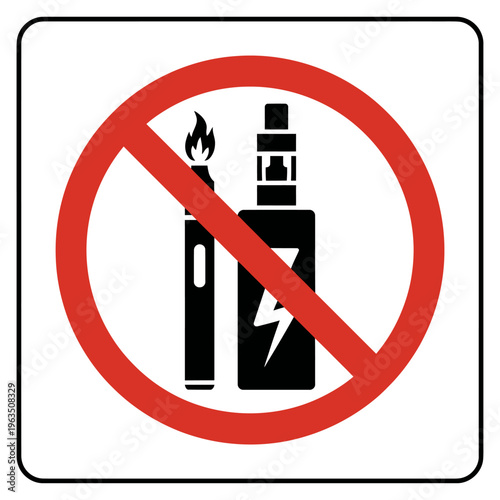 No Vaping Allowed Sign with Electronic Cigarette and Battery