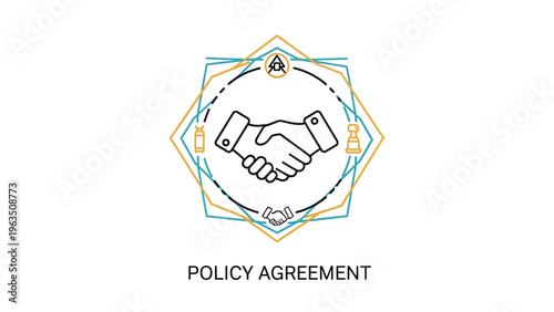 Handshake icon with geometric frame symbolizing policy agreement, partnership, and business contract, deal making