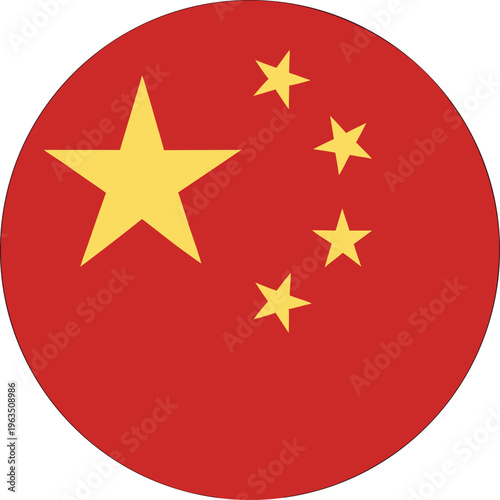 china national flag circular badge icon with golden stars