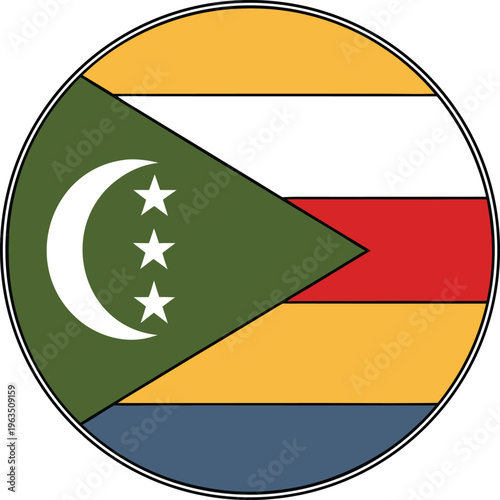 Free Download comoros flag round badge icon with crescent and stars design - GFXLoad