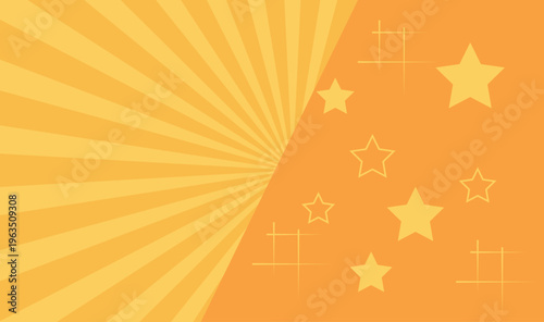 Vibrant Orange Sunburst Background with Yellow Stars and Geometric Lines, Modern Abstract Radial Pattern 
