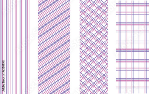 Abstract purple and pink striped patterns set on transparent background for textile design fabrics.