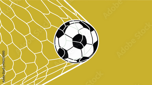 A soccer ball floating inside a golden, web-like spherical structure.