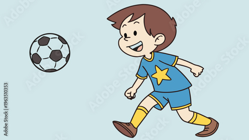 A young boy energetically kicking a soccer ball on a field.