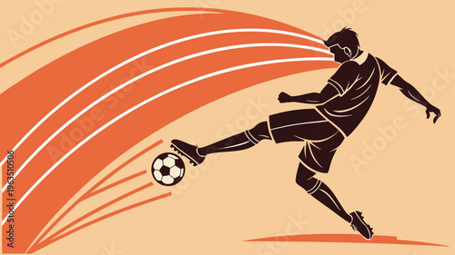 Dynamic soccer player kicking the ball with motion blur and energy