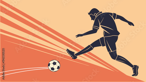 Dynamic soccer player kicking ball with vibrant background lighting