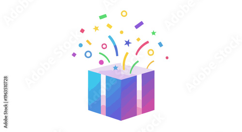 Gift Box Exploding with Colorful Confetti and Streamers for Celebrations Party Favors and Special Occasions Perfect for Ecommerce Promotions