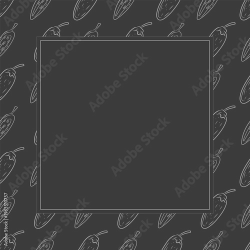 Hand drawn chili square frame, chili peppers doodles frame for food background